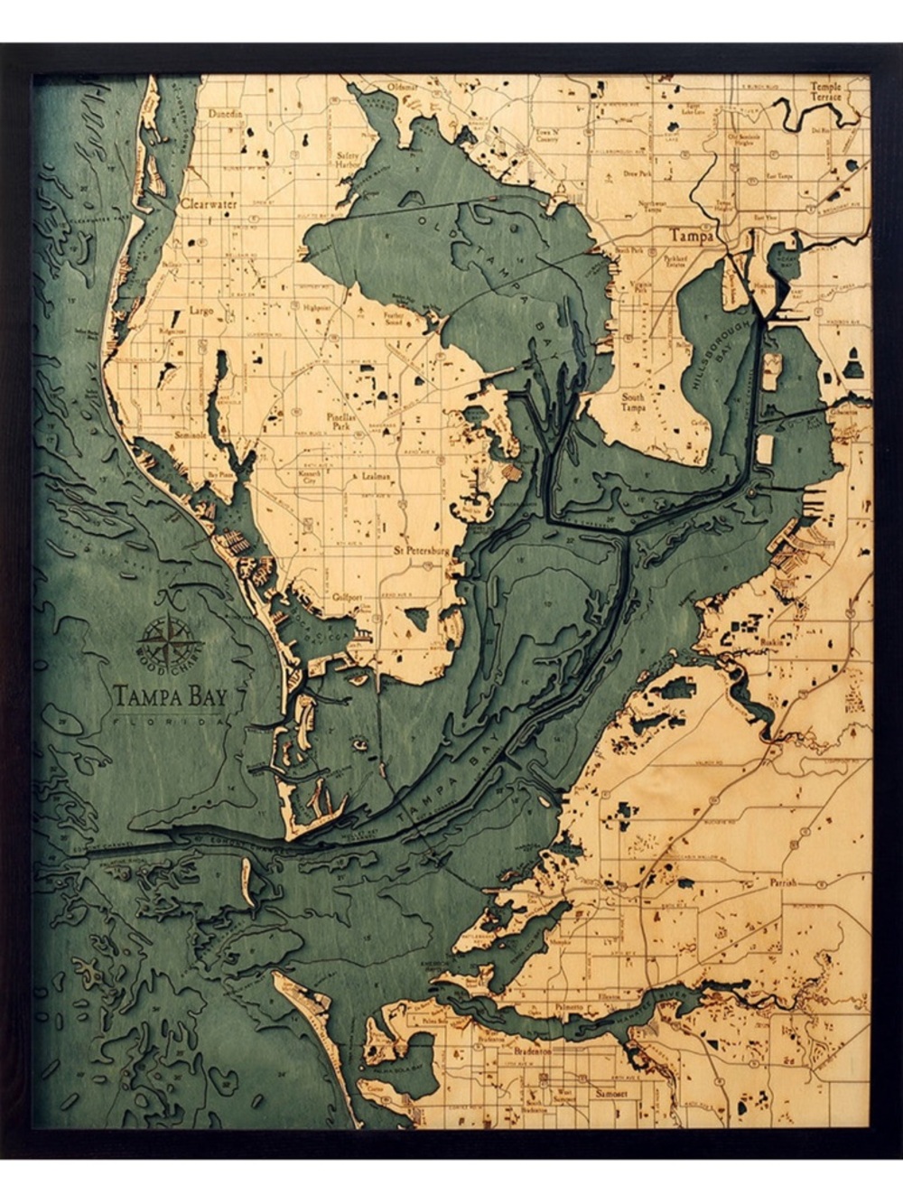 BELOW THE BOAT Wood Chart - Tampa Bay - 25"× 31”x 2"